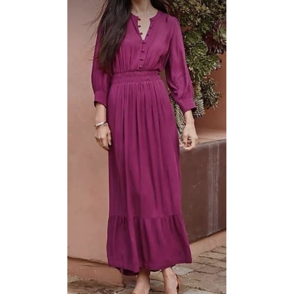 J. Jill Plum Purple Smocked Waist Tiered Maxi Dress XL New 326741